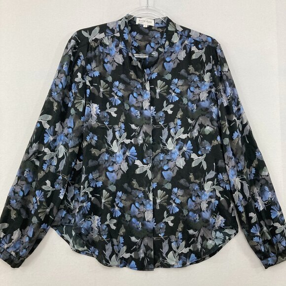 Bella Dahl size Small Black blue Floral Long Sleeve Button Up Feminine Preppy - Picture 1 of 12